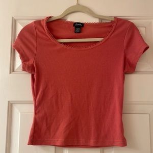 Orange Red Ribbed Top